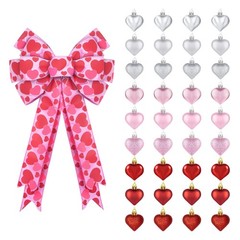 Valentines Day Decorations, 11 x 19.7 Large, Multicolored Hearts + Pink Bow