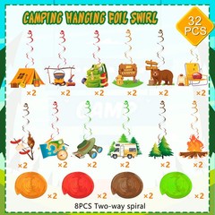 Camping Hanging Swirl Party Decorations, 32Pcs Camping Party Hanging Foil Swirl