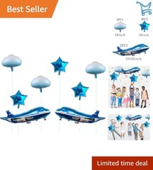 Large Airplane Balloons Set 31in Foil Blue Party Decorations Kids Birthday