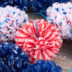 Red White and Blue Tissue Paper Pom Pom Garlands, Patriotic Decorations, Paper P