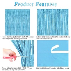 2 Pack Backdrop Curtains, 3.28 Feet x 7.05 Feet Sky Blue Tinsel 2 PCS Sky blue