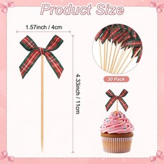 M METERXITY 30Pack Bow Cupcake Toppers, Ribbon Bow Cake Toppers Plaid Bowknot…