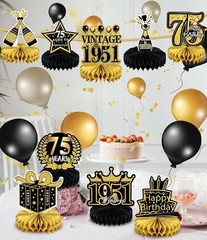 Elegant 9 Pcs 75th Birthday Decorations for Men & Women – Honeycomb Design