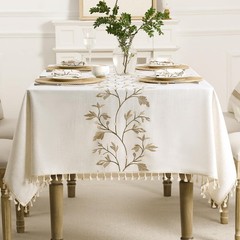 GRASiMOSY Cotton Linen Rectangle Tablecloth with Tassel for Dining Table, Heavy