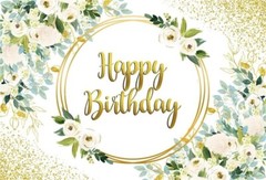 Happy Birthday Backdrop Gold and Green Eucalyptus Leaf Party Deco 7x5ft Polyeste