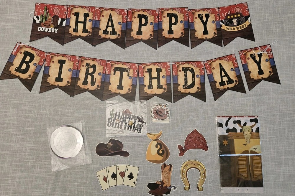 Cowboy Party Supplies Birthday Decor Banners Toppers Hanging Swirl US Seller!