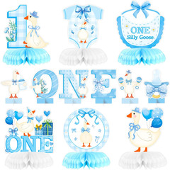 12Pcs One Silly Goose Honeycomb Centerpieces 1St Baby Boy Birthday Party Table D