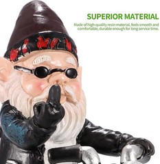 Gnome Riding Motorcycle Middle Finger Statue Funny Biker Garden Decor Lawn Patio