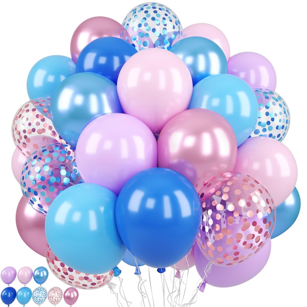 Pink and Blue Balloon, 50Pcs 12 Inch Pastel Pink Blue Purple Confetti, Royal …