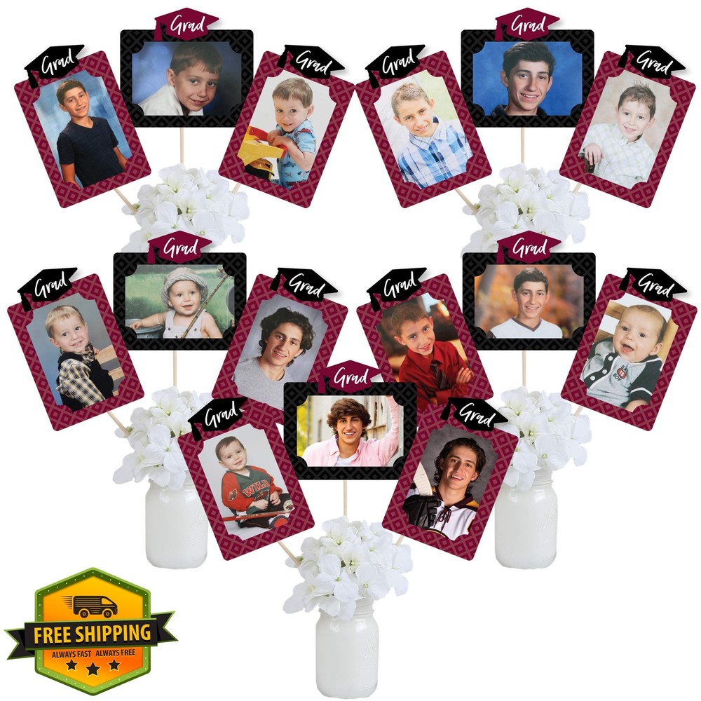 Big Dot of Happiness Grad Photo Table Toppers Maroon