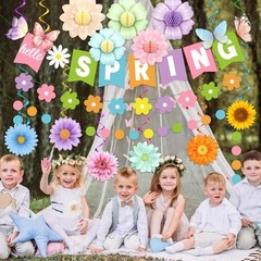 Hello Spring Decorations Banner,Spring Party Decorations includes Colorful