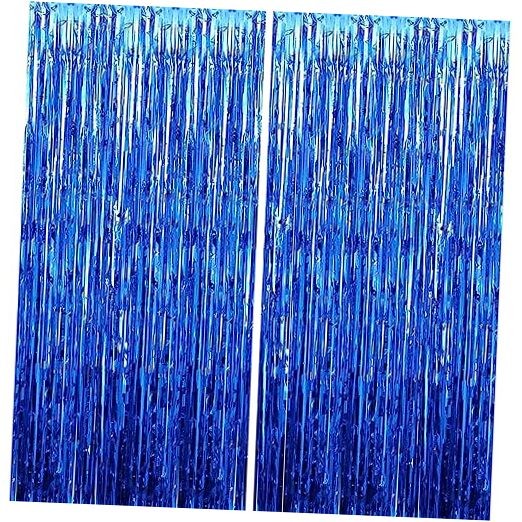 2 Pack 3.28 ft x 6.56 ft Blue Tinsel Curtain Party Backdrop Decorations,