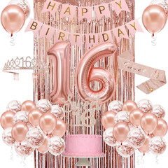 Sweet 16 Party Decorations for Girls, Happy 16Th Birthday Banner Cake Topper Bal