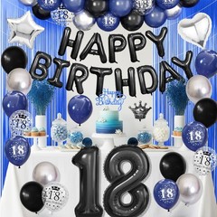 Navy Blue and Black 18th Decorations for Boy,Black Silver Balloons 18 Years H…