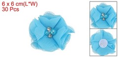 30Pcs 2″ Chiffon Flowers with Rhinestone Pearl Sewing Fabric Flowers, Lake Blue