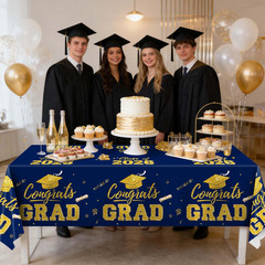 Class of 2026 Graduation Tablecloths Congrats Grad Party Decor Navy Gold 2 Pack
