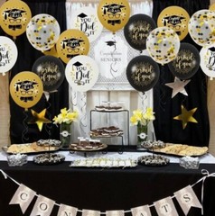 20 Graduation Party Balloons Decorations 12 Inch Black White Gold College Kids