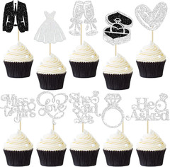 30Pcs She Said Yes Cupcake Toppers Glitter Diamond Ring I Do Love Cupcake Picks