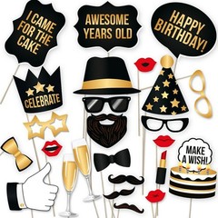 34pcs Black Photo Booth Props 30th 40th 50th Adult Birthday Fun Party Games Prop