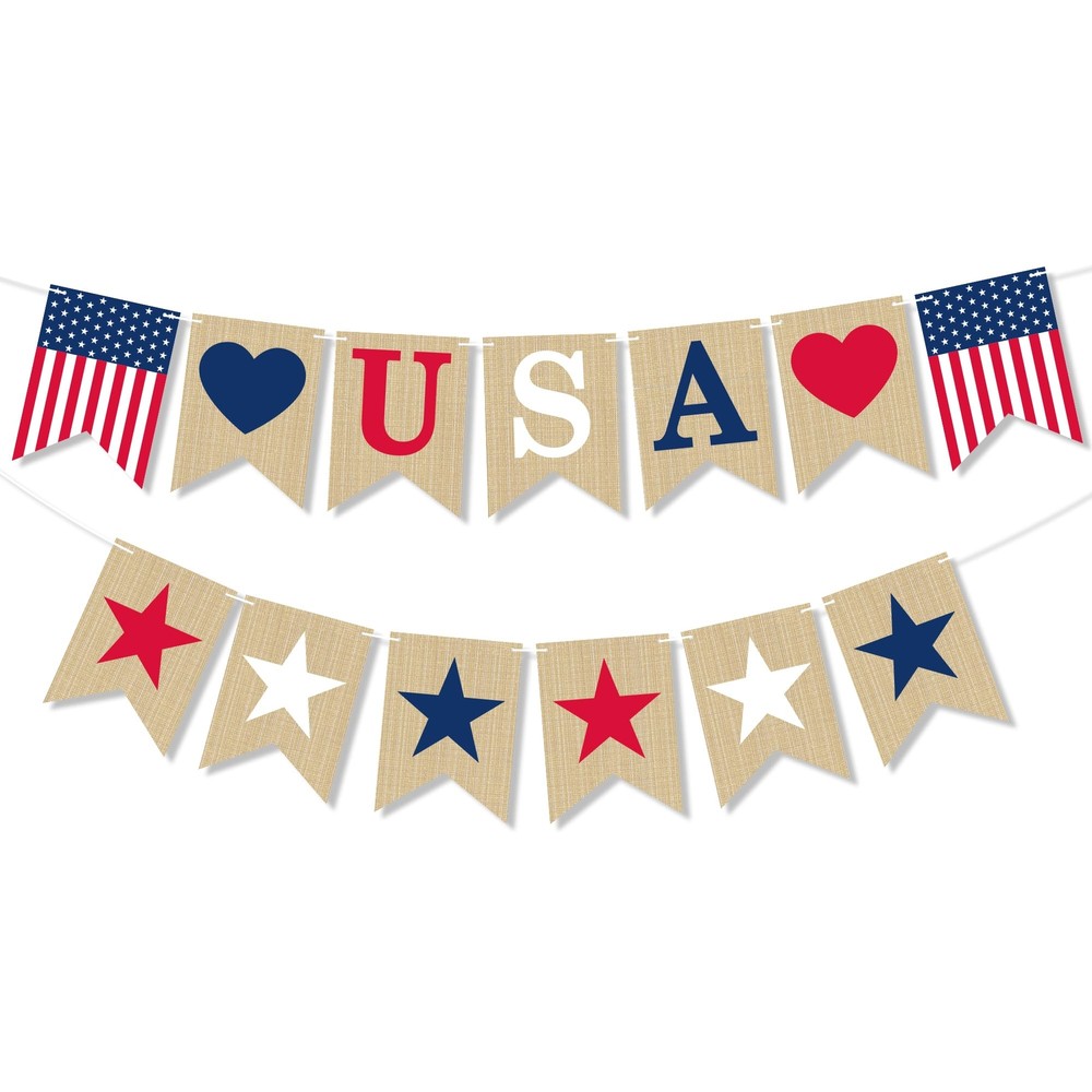 4th of July Decorations Memorial Day Red Blue Hearts USA Garland Banner Gift