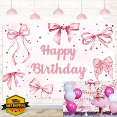 Pink Bow Coquette Birthday Backdrop Photography Banner 8x6FT