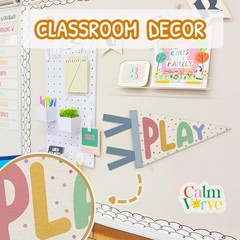 Playroom Decor, Pastel PLAY Wall Pennant Flag Felt Banner, Pastel Playroom Wa…