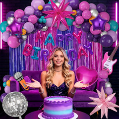 Music Themed Birthday Decorations, Pink Purple Teal Blue Sliver Balloon Garland