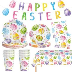Easter Party Decorations Set – 102 Pcs Spring Watercolor Eggs Plates, Napkins, C