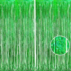 Party Streamers Backdrop – 2 Pack 3.2Ft X 8.2Ft Tinsel Foil Fringe Curtains for