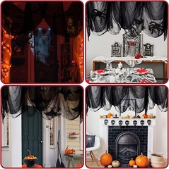 215x700cm Halloween Black Spooky Scary Muslin Gauze Cloth for Halloween Party