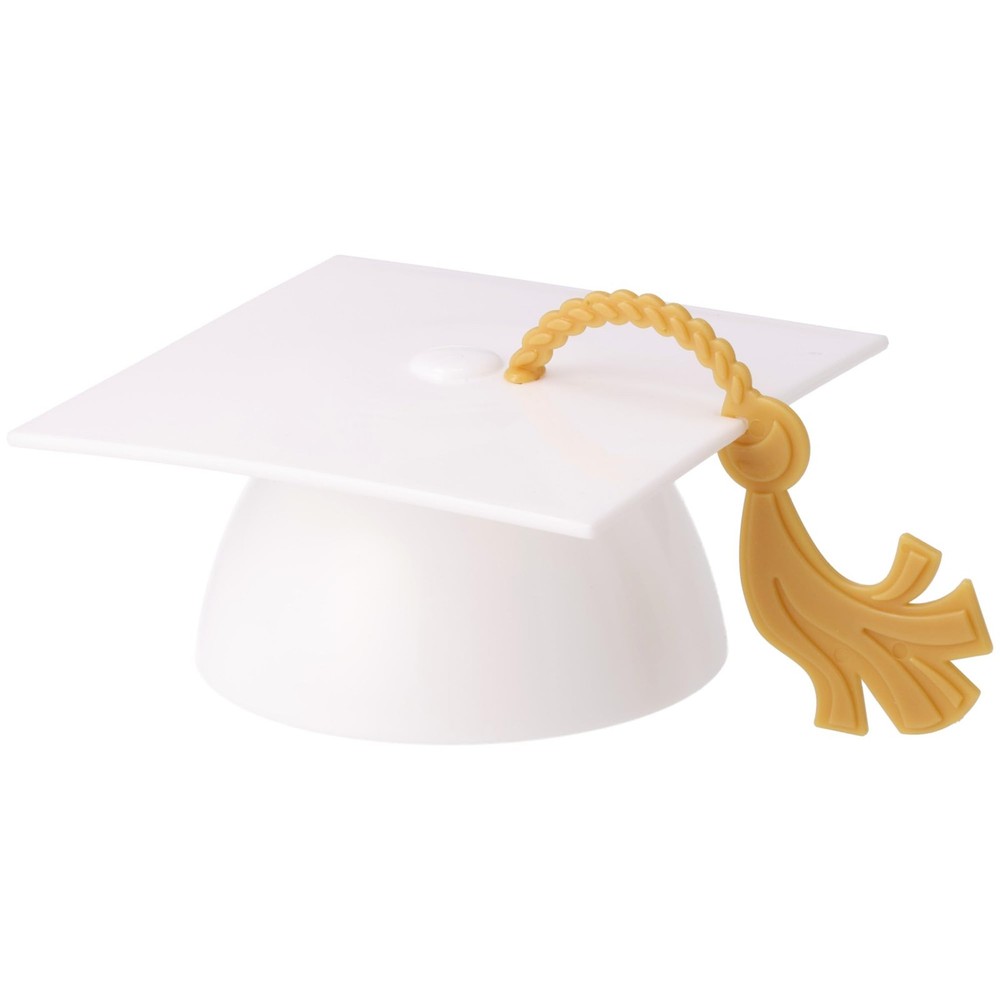 White Grad Cap with Tassels Cake Topper | 24 Pack | Elegant Graduation Hat Ca…