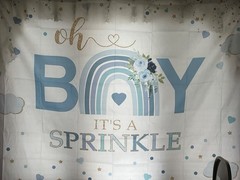 Baby Boy SPRINKLE Shower Backdrop, letter banner & table cloth decorations