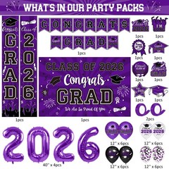 Graduation Decorations Class of 2026 Set – Purple Themed Congrats Grad Banner…