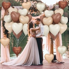 Cream Brown Heart Balloons, 12Pcs Brown Apricot Foil Balloons, Beige Coffee F…