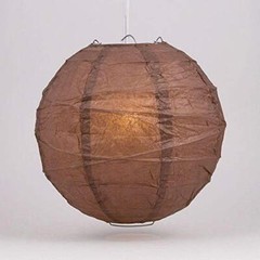 Quasimoon 16″ Brown Round Paper Lantern, Crisscross Ribbing, Hanging Decorati…