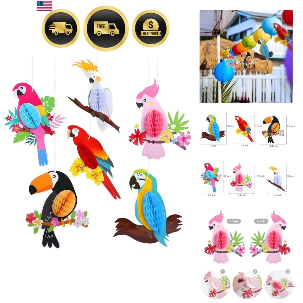 Hawaiian Tropical Bird Party Decorations 6 Pieces Hanging Tiki Bar Decor
