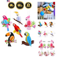 Hawaiian Tropical Bird Party Decorations 6 Pieces Hanging Tiki Bar Decor