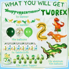Two Rex Dinosaur 2nd Birthday Party Decorations Pack – Green Dinosaur Theme -…