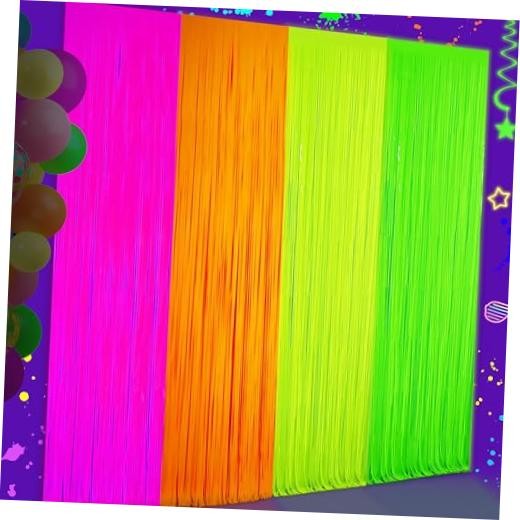 Glow in The Dark Tinsel Curtains Pack – Neon Party Decorations 3.3×6.6ft UV 4