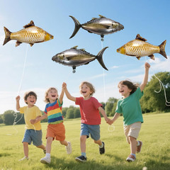 6 Pcs 33Inch Realistic Inflatable Fish Balloons, Carp Tuna Party Balloons for Fi