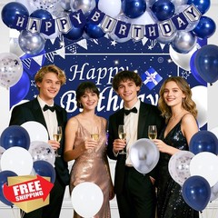 Perpetily Blue Silver Birthday Decorations