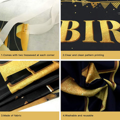 Large Happy 80Th Birthday Decoration Banner, Black and Gold Happy 80Th Birthday
