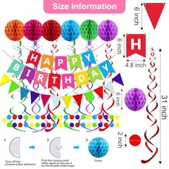 Happy Birthday Party Decoration Set Colorful Banner Honeycomb Balls Swirls