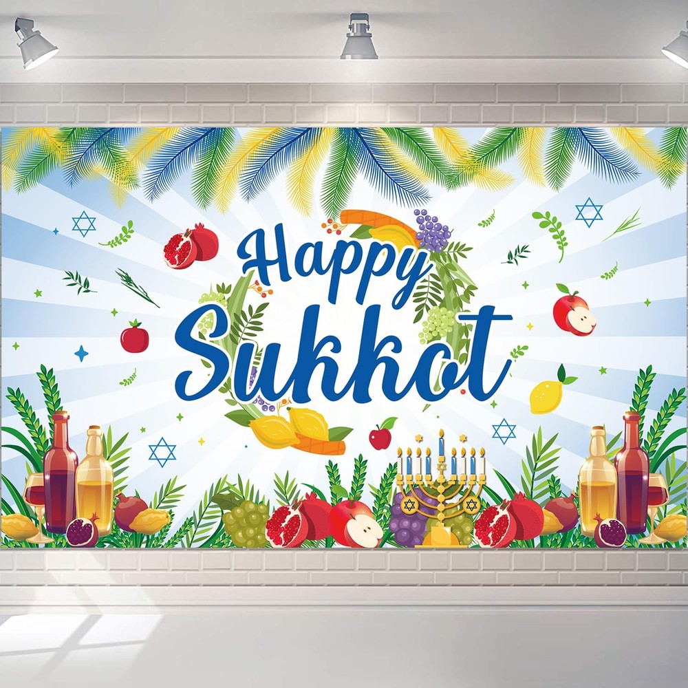 Happy Sukkot Banner Backdrop, Sukkah Party 72.8 x 43.3 inches, Multicolor