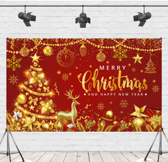 “Merry Christmas & Happy New Year Banner – Large Holiday Party Backdrop 71×43 Re