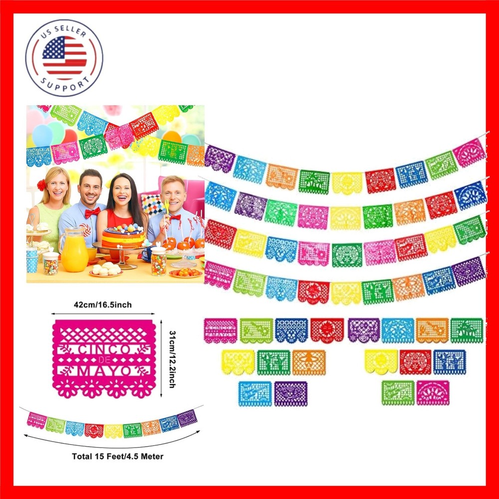 4 Packs 60 Feet Cinco De Mayo Party Decorations Mexican Banner Fiesta Plastic…