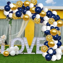 Navy Blue Gold Balloons Garland Kit, 120 pcs Navy and Gold Confetti White Bal…