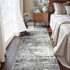 Washable 2X10 Kitchen Area Rug: Entryway 2′ x 10′ (Rectangular), Black/Grey