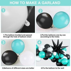Teal Balloon Arch Kit – Black & White Balloons, Silver Star Foil – Perfect fo…