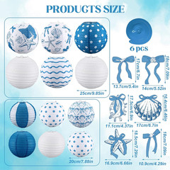 18 Pcs Summer Party Decorations Set Coastal Beach Seashell Paper Lanterns Blue B